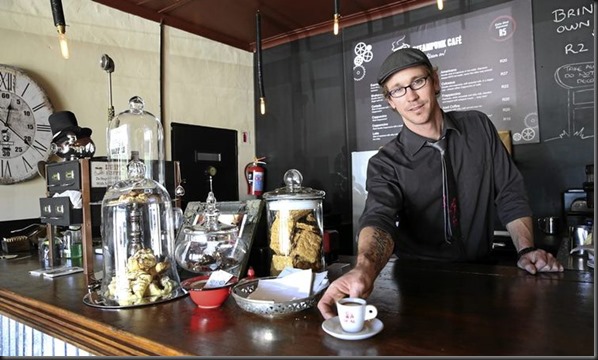 Michael Goddard owner of a steampunkstyle cafe