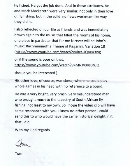 A letter to Andrew Fowler from Tom Sutcliffe