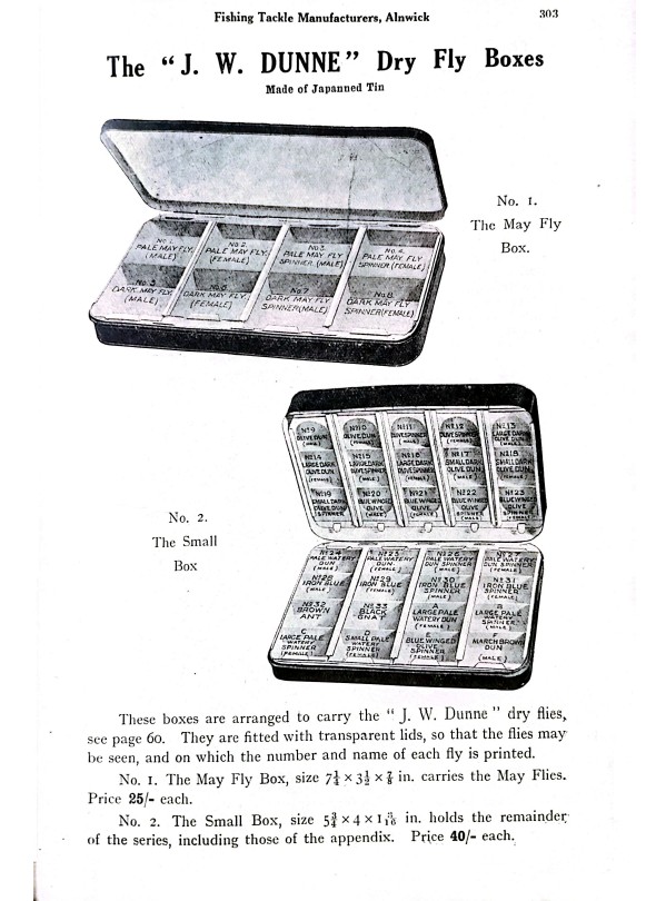 JW Dunne Dry fly boxes for sale by Hardy's in 1926
